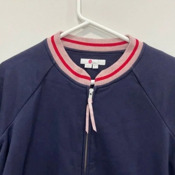 Boden Whitstable Navy Pink Striped Jersey Bomber Jacket Full Zip Size 8 - Picture 4 of 6